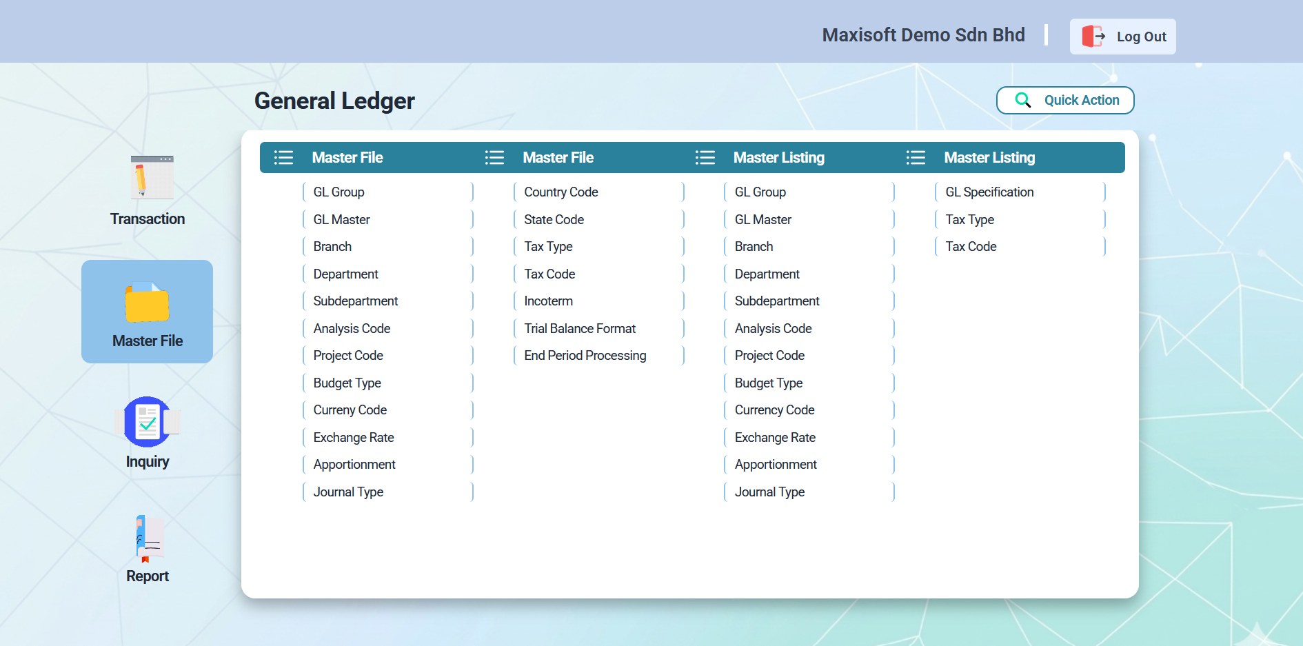 General Ledger — Master File