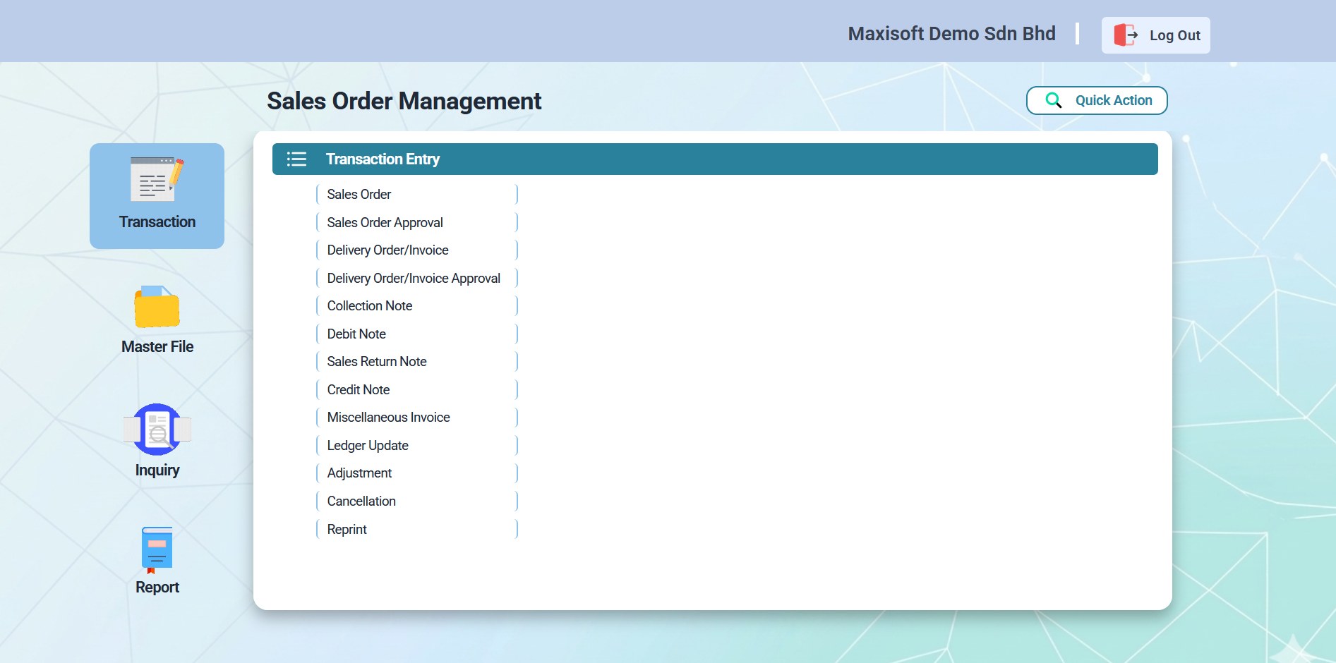 Sales Order Management — Transaction Entry